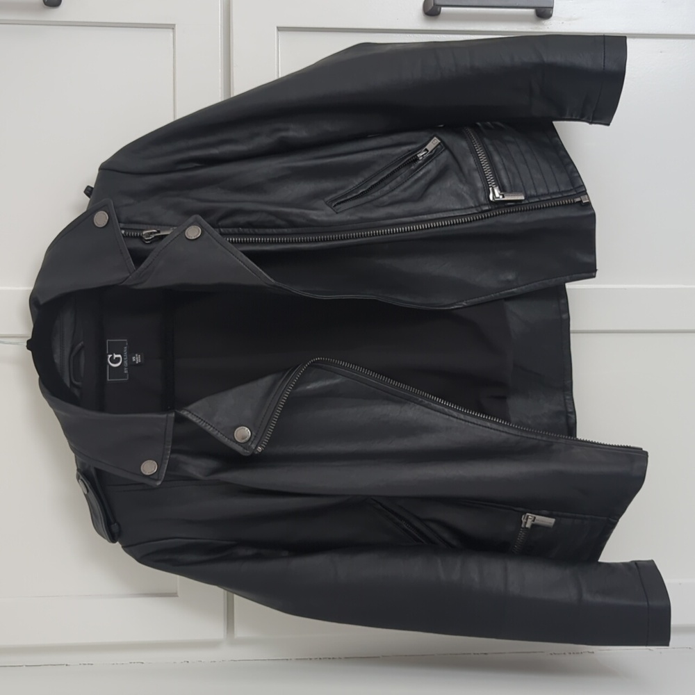 G Giuliana Black Label Faux Leather Cropped Jacket BLACK Zipper Pocket
